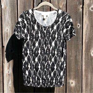 Loft black and cream short sleeve cardigan sweater size medium